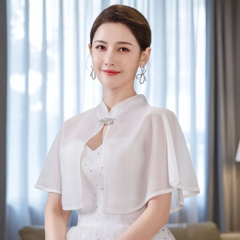 

Luxury Chiffon Bride Wedding Dress Shawl Solid Color Transparent Evening Dresses Scarves Formal Wrap Cheongsam Cape Cosplay