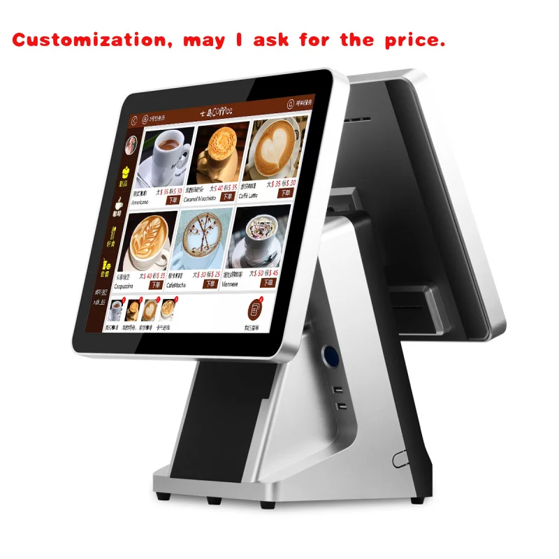 

на заказ.Экран POS-системы для заказа ресторана с термопринтером 58 мм. Оборудование для кассира в супермаркете. POS-терминал.
