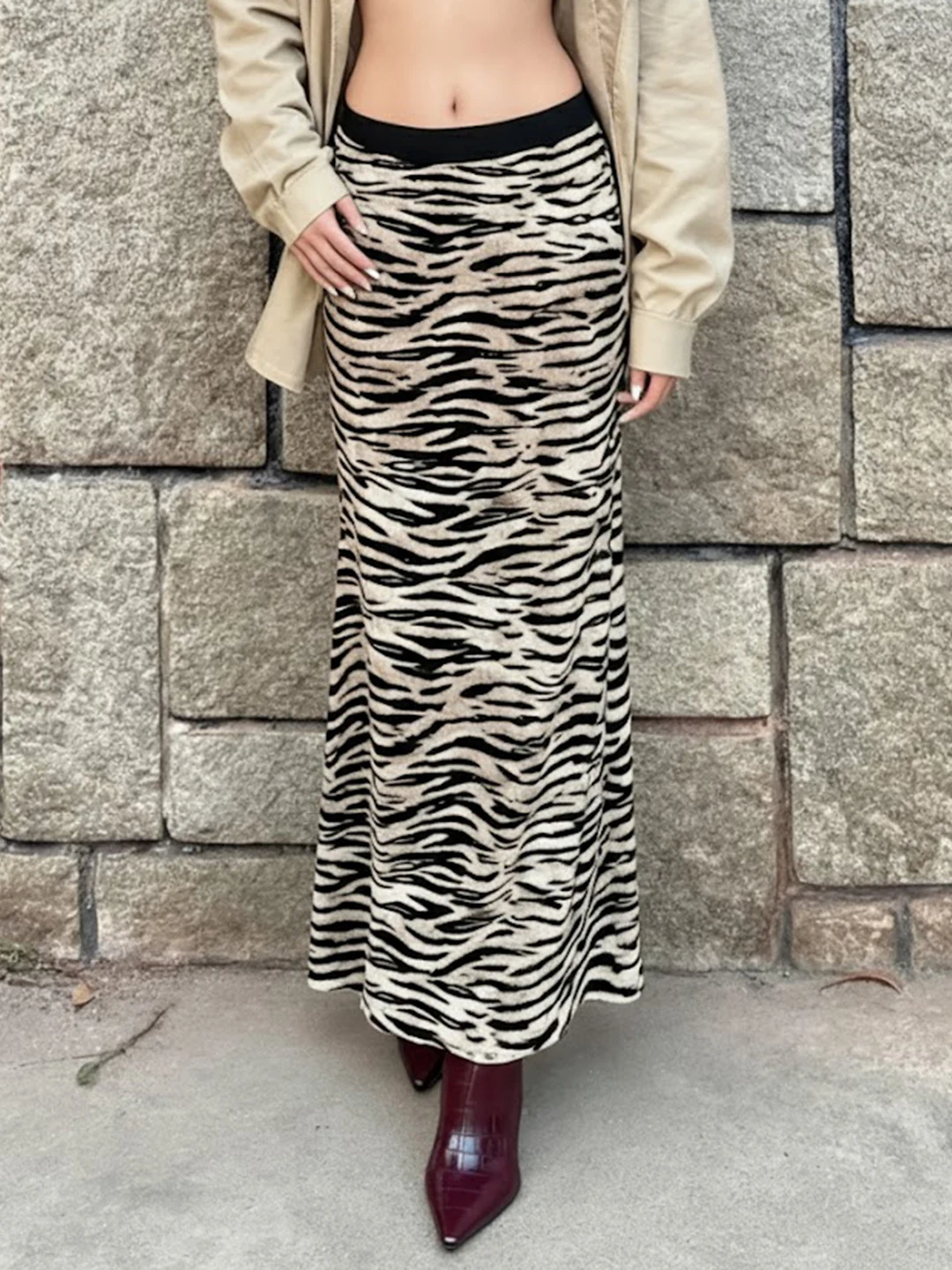 

Long Elastic Waist Vintage Body Skirt Women's Fitting Loose Polyester Fiber Low Waist H-ape Skirt for Casual Wear