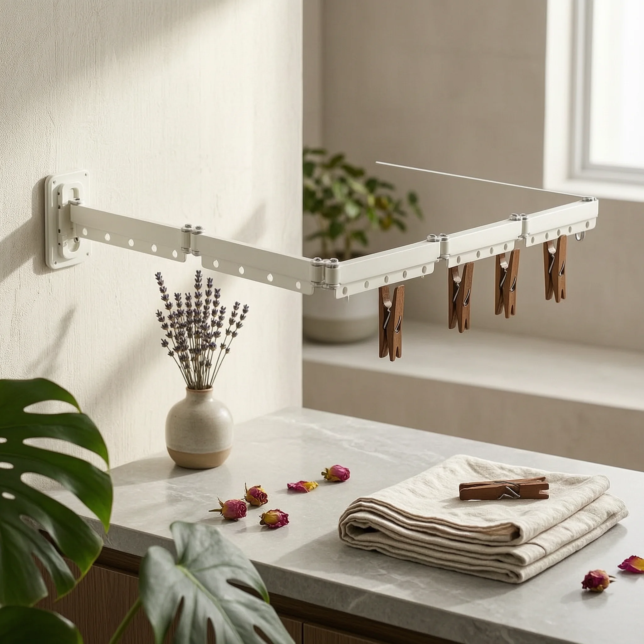 Wall Hanger with Folding Arm Extendable Wall-Mounted Clothes Rack Garment Rack Retractable Easy to Install for Laundry Room
