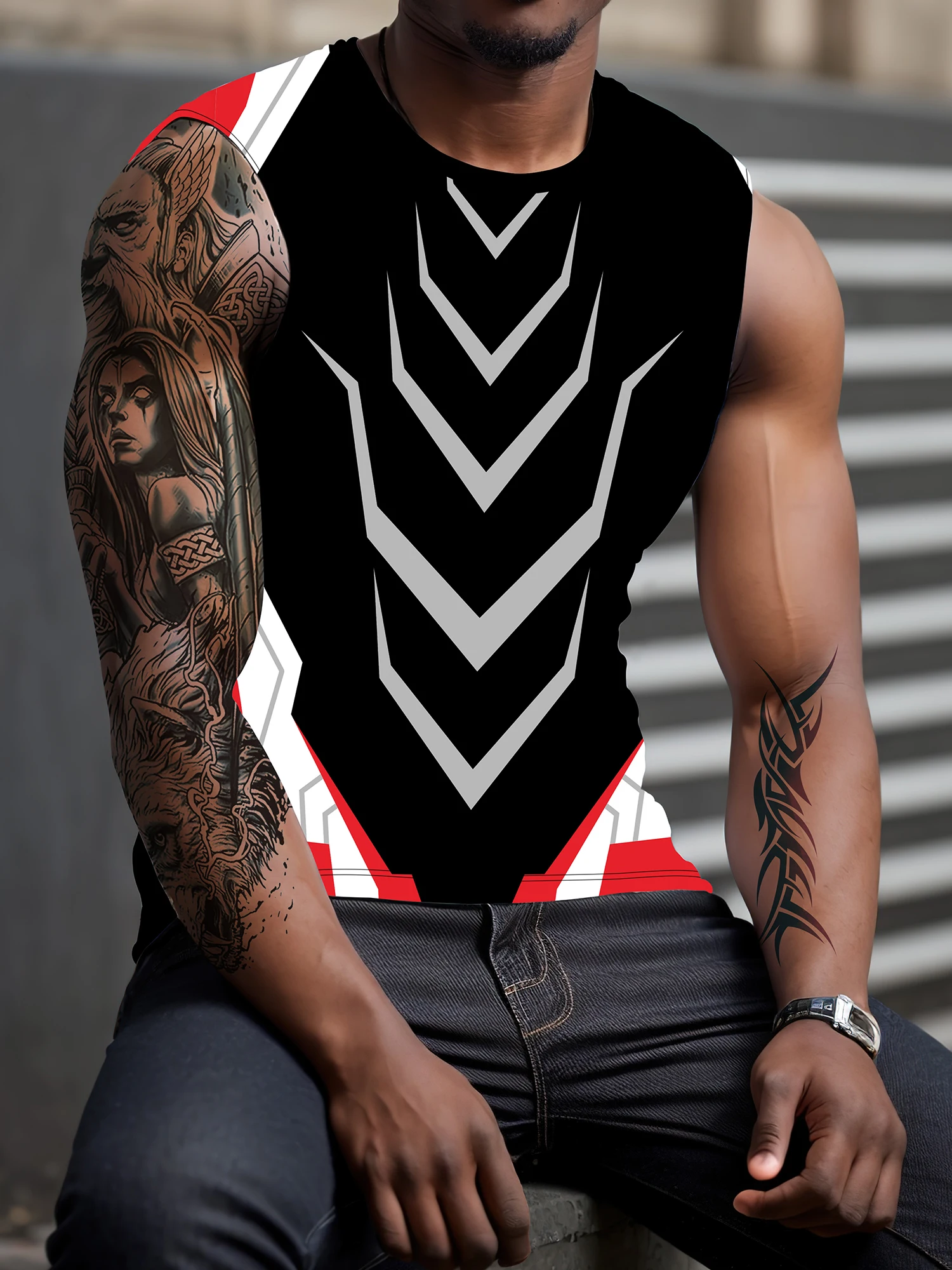 New Retro Men\'s Sleeveless T-shirt 3D Printed Spring/Summer Round Neck Sports Running Leisure Fitness Outdoor Polyester Tank Top