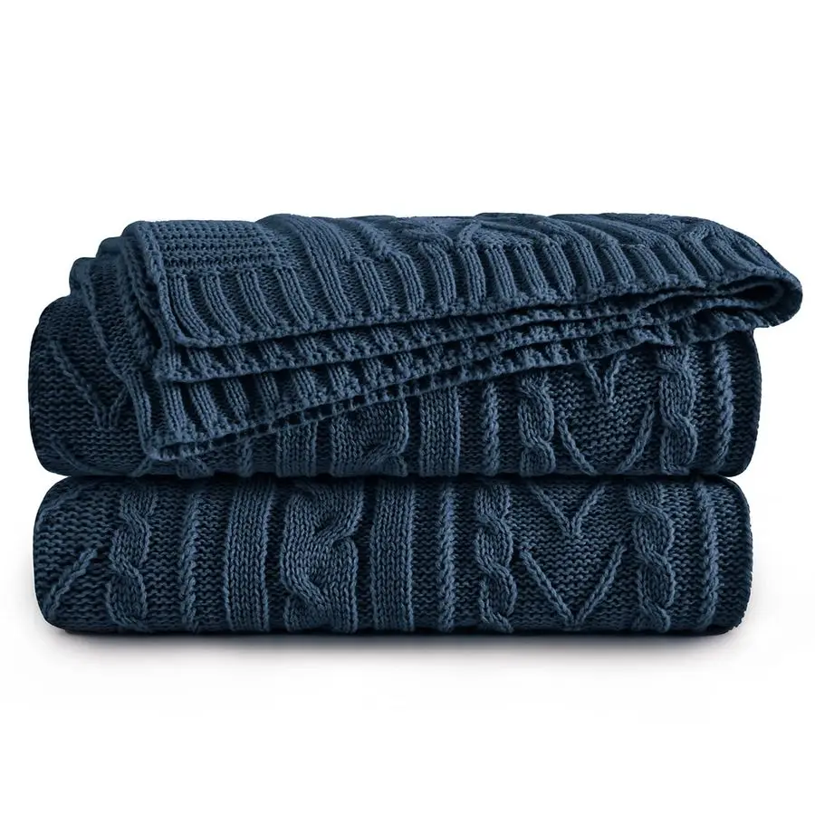 

Navy Blue Cable Knit Throw Blanket Oversized 60 x 80 Super Soft Comfy Knitted Blanket for Couch Bed Sofa, Twin Size