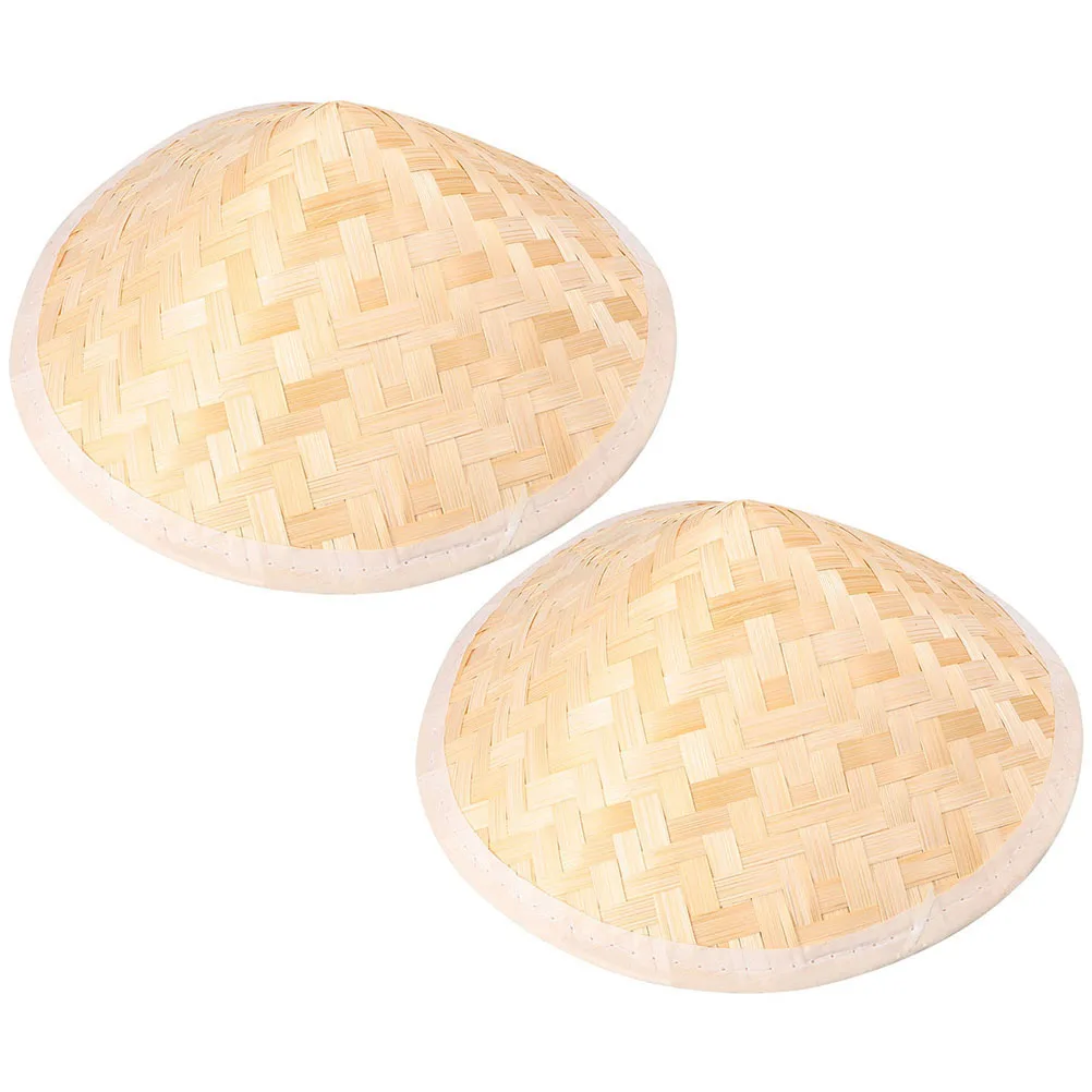 

2Pcs Bamboo Woven Hat Durable Kids Home Decor Craft Project Photo Prop Khaki Traditional Straw Painting Hat Supplies