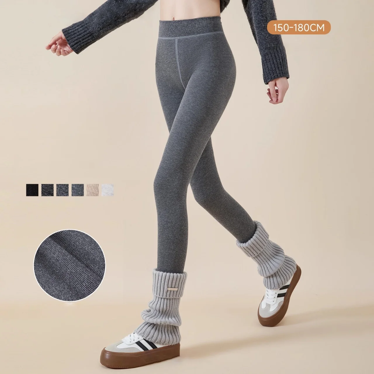 Wool Leggings for Women Autumn Winter Fleece Thickened Tights New High Waisted Slim Warm Gray Pantyhose Not Bloated Match Boots
