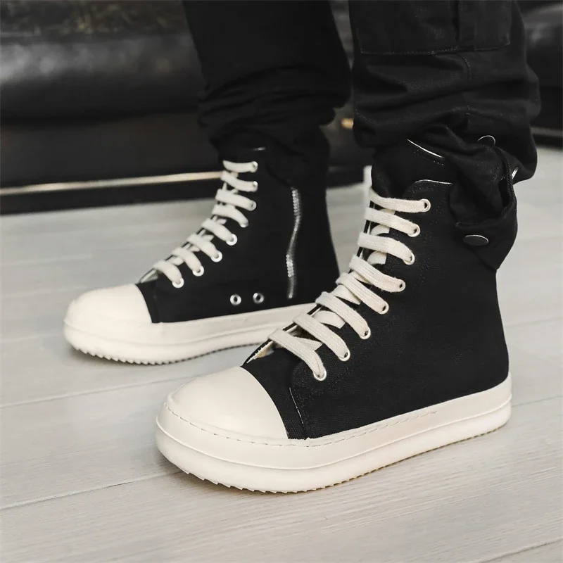 Trendy High Top Men\'s Canvas Shoe Fashionable Casual Women Shoes Niche Outdoor Sports Shoes Celebrity Same Flat Sole Single Shoe