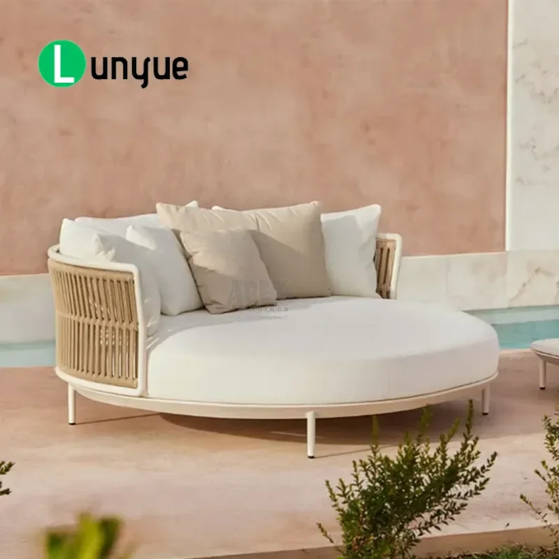 Waterproof Aluminum Frame Double Rope Woven Daybed Outdoor Furniture Hotel Pool Lounge Chair Durable Weather Resistant Patio