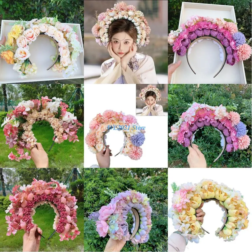 

G5GC красочная повязка на голову с цветком, корона, венок для волос, костюм для свадебной вечеринки, головной убор для свадебных