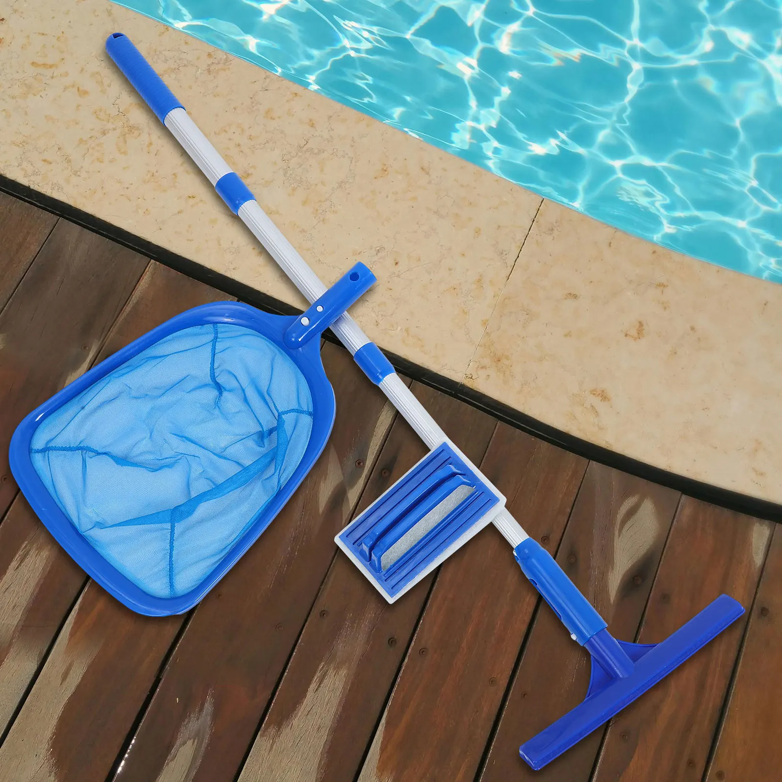 مجموعة أدوات صيانة حمام السباحة، فرشاة شبكية لمغرفة البركة مع مقشدة رأس مشط عميق على شكل أوراق شجر القطب