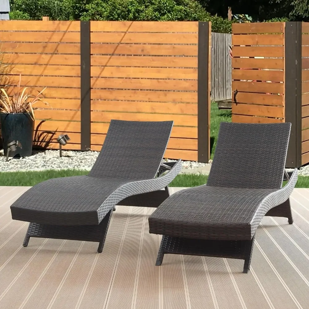 79'' Long Reclining Chair, Chaise Longue Set of 2, Outdoor Wicker Reclining Lounge Chair, Patio Rattan Chaise, Lawn Sunbathin