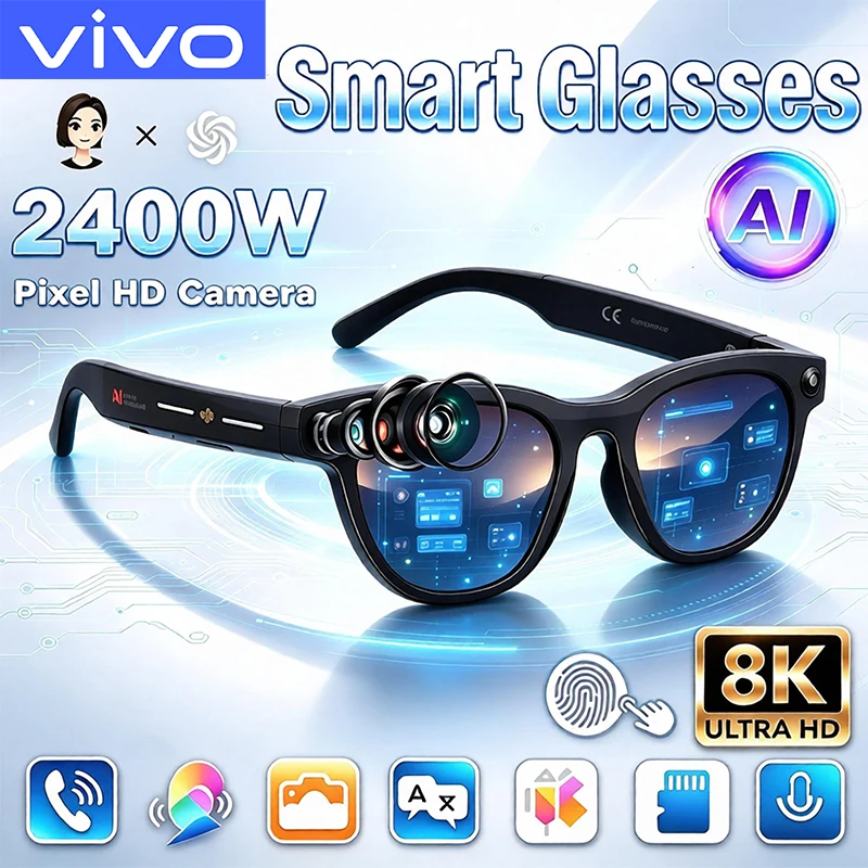 VIVO 2027 Smart Glasses Men 4K HD Camera 150+Language Translation WIFI Video Recording Bluetooth CallAudio Glasses Women Men