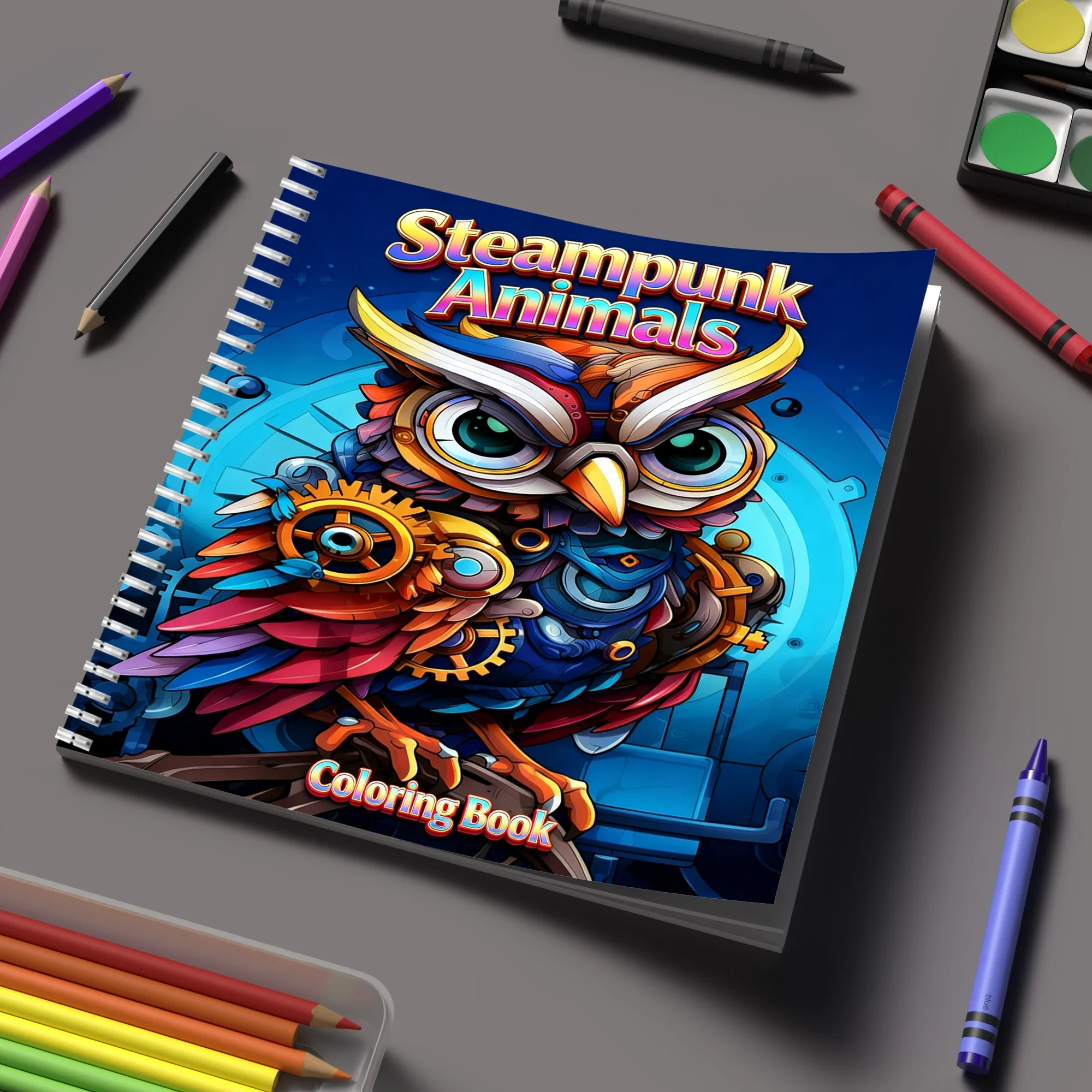 Coloring Book Steampunk Animals for Adult Colouring Book, Birthday Day Gift, Back to School Supplies, Adults Cute Drawing Book