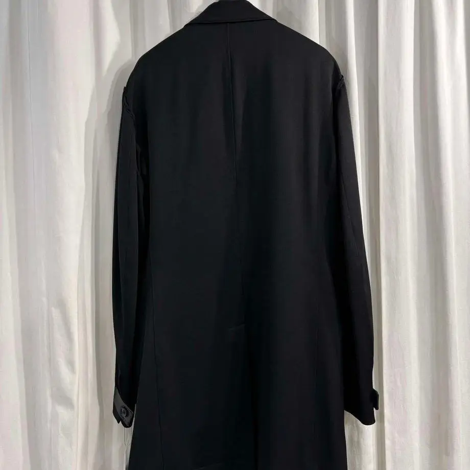 TOP-YAMAMOTO ® Black Mid-Length Business Formal Single-Button Collar Coat for Men