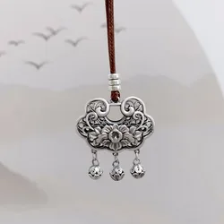 925 Silver Hollow Out Peony Flower Tassel Necklace for Women Adjustable and Exquisite Long Ruyi Lock Pendant Retro Style Jewelry