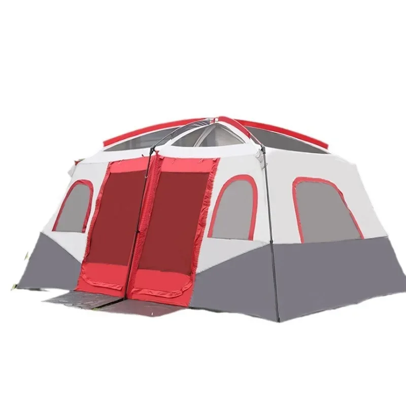 

Tent outdoor two rooms and one hall, double sunscreen 6-8-12 people outdoor multi-person camping tent
