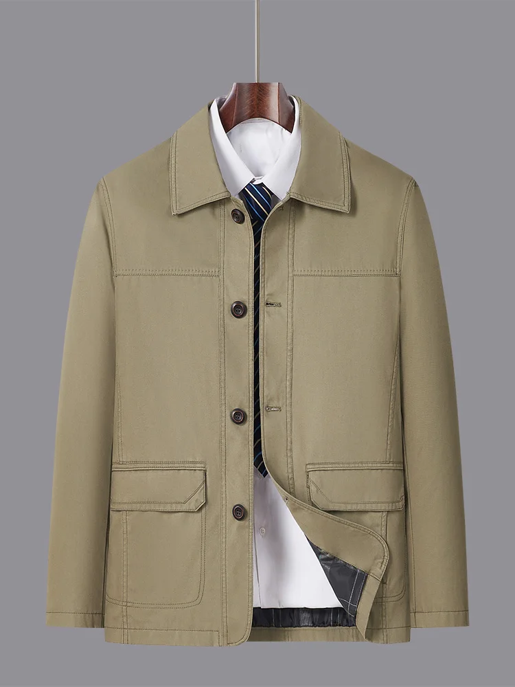 Jaqueta Cardigan Casual Masculina de Primavera e Outono, Ajuste Solto, Gola Alta, Tecido Fino de Aodão, Roupas para Pais, A...