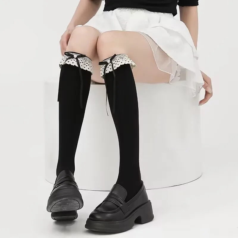 

Women's Stockings Lace Pearl Bow Solid Color Simple Cute Kawaii Sweet Lolita JK Fashion Socks Comfortable Socks For Girl Gift