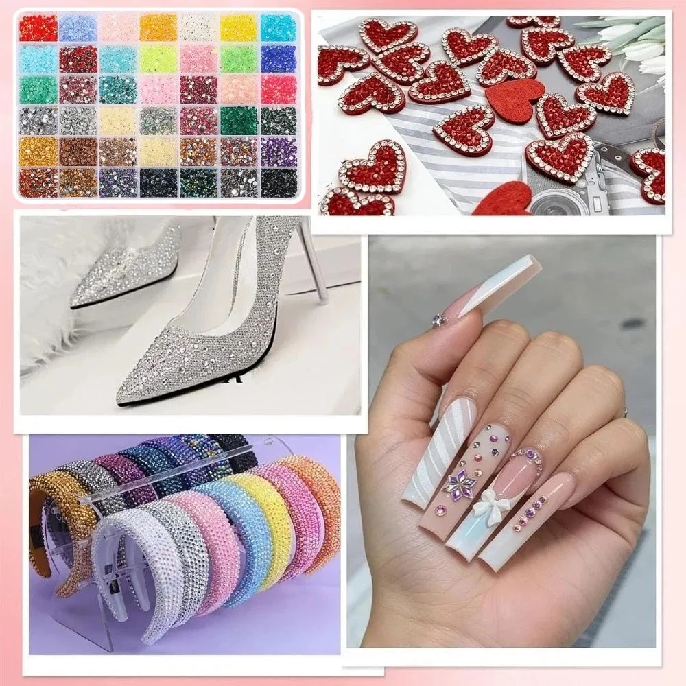 42 Girds 3D Fingernail Rhinestones Multicolor AB Crystal Glitter Nail Jewelry Flatback Craft DIY Nail Art Decorations