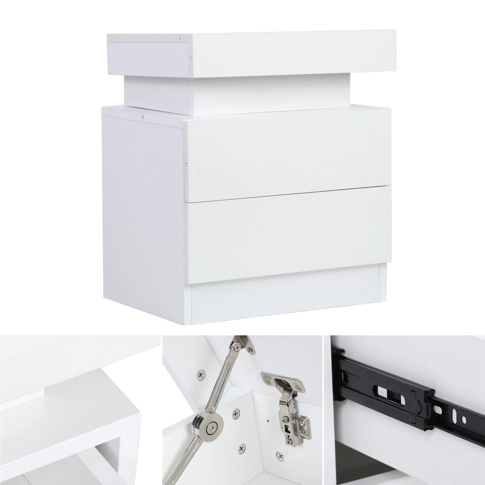 Bedroom LED Nightstand Bedside Desk Bedside Table Large Capacity RGB Light Storage Nightstand Cabinet with 2 Drawers for Bedroom