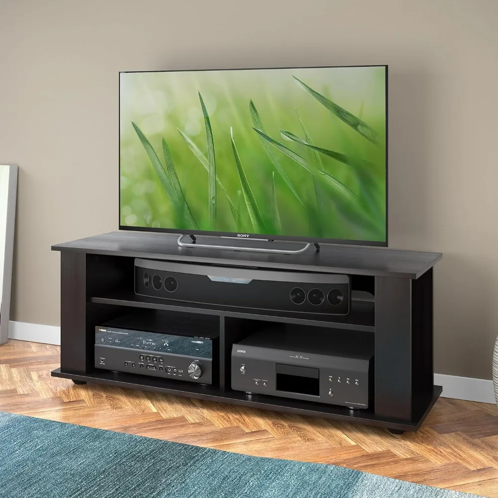 Bakersfield Black Engineered Wood TV Stand with Open Shelves Including Sound Bar Space for TVs up to 55