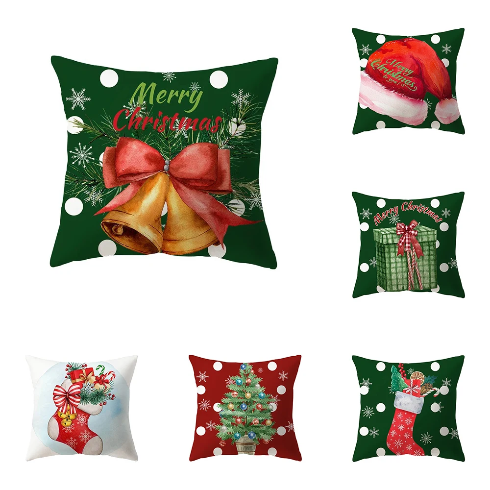 Merry Christmas Decorative Printed Pattern Cushion Cover Home Living Room Sofa Decorative Square Pillow Cover