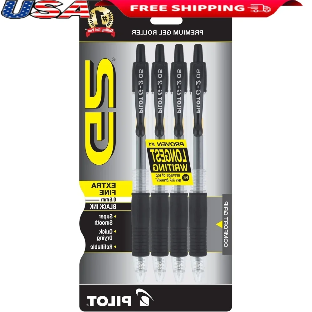 

Premium Retractable Gel Ink Pens Extra Fine Point Black Ink Comfortable Grip Smooth Writing 4 Count Refillable Long Lasting