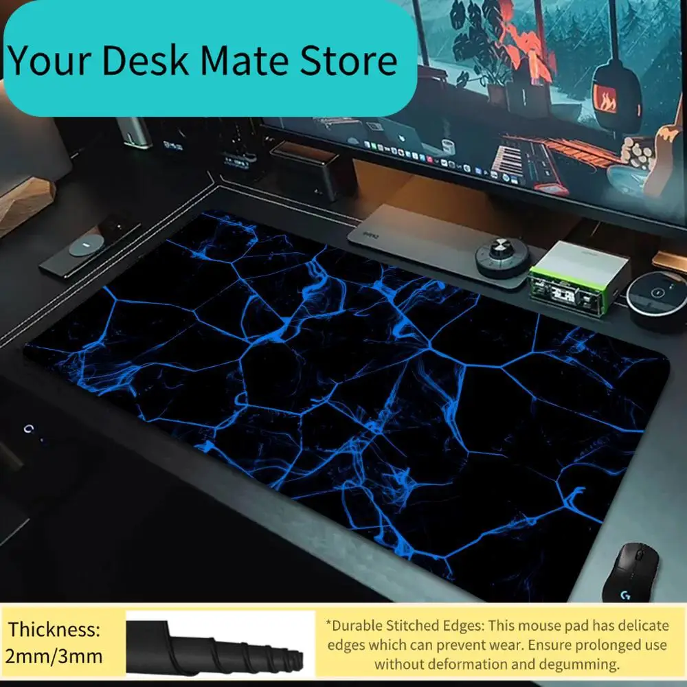 

Blue Cracked Texture Desk Mat Non-Slip Rubber Base Washable Cloth Surface Large Mouse Pad