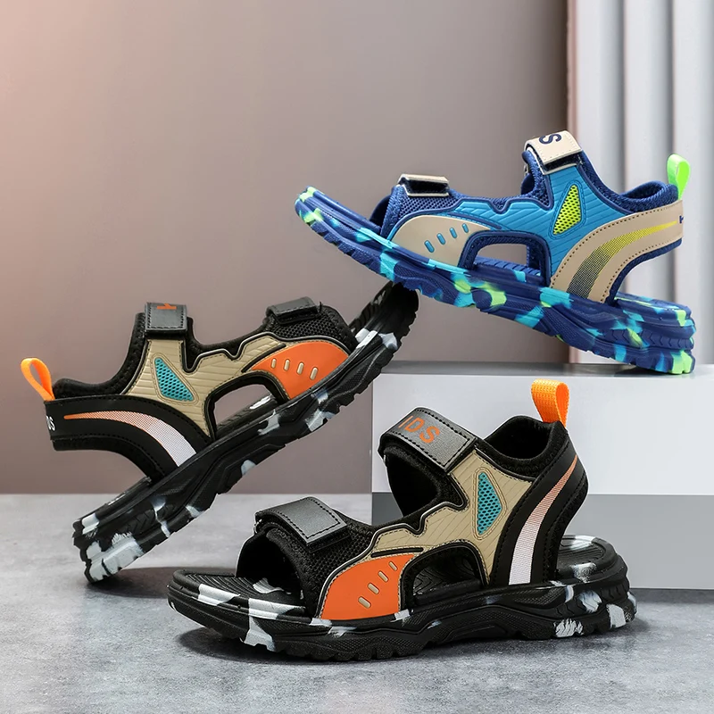 Summer Sandals Beach Water Children Sandals Fashion Shoes Lightweight Non-slip Soft Bottom Shading Leather Boys Comfortable New