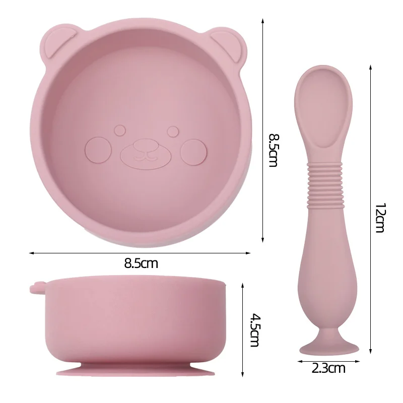 BPA Free Silicone Dishes for Baby 2Pcs/1Set Silicone Baby Feeding Bowl Tableware Waterproof Spoon Non-Slip Crockery Bowl