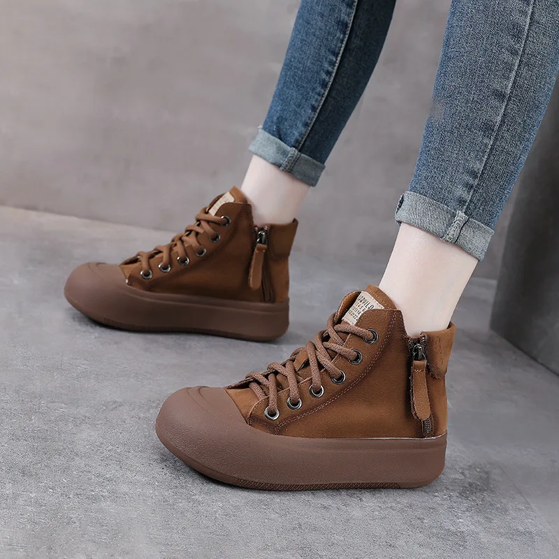 ZXRYXGS 2023 English Style Premium 100% Real Leather Boots Single Flat Platform Heightening Shoes Trend Temperament Ankle Boots