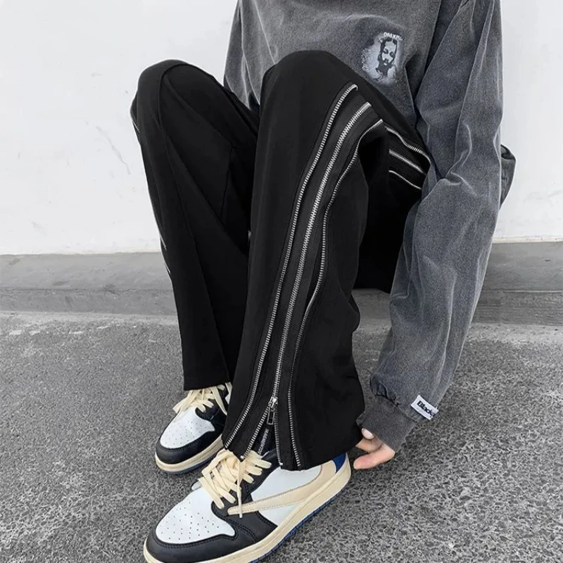 

Men's Loose Fit Casual Trousers Side Zipper High Waist Long Pants Autumn Winter plus Size 300 Pou American Street Sle