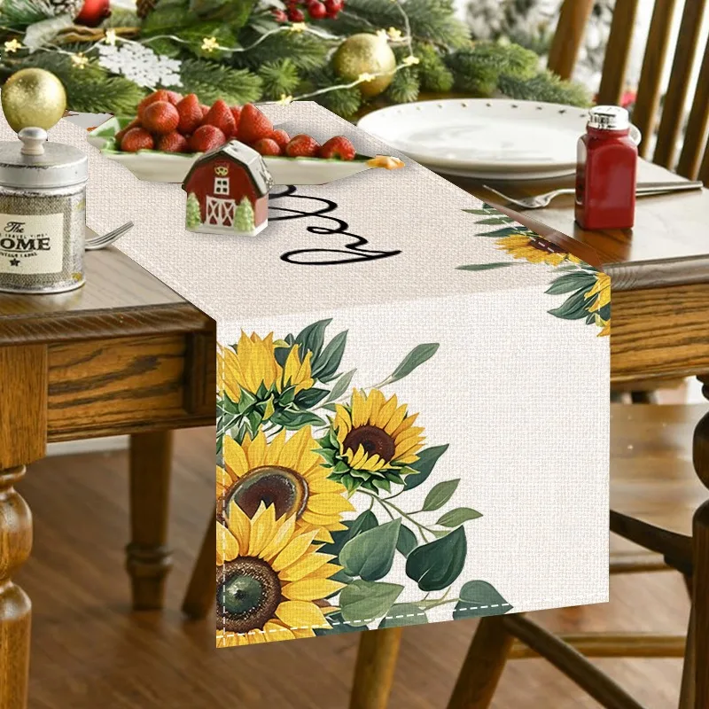 5PCS Spring Summer Floral Sunflower Table Runner Placemat Set 2026 Heat Resistant Dining Table Decor for Kitchen Restaurant