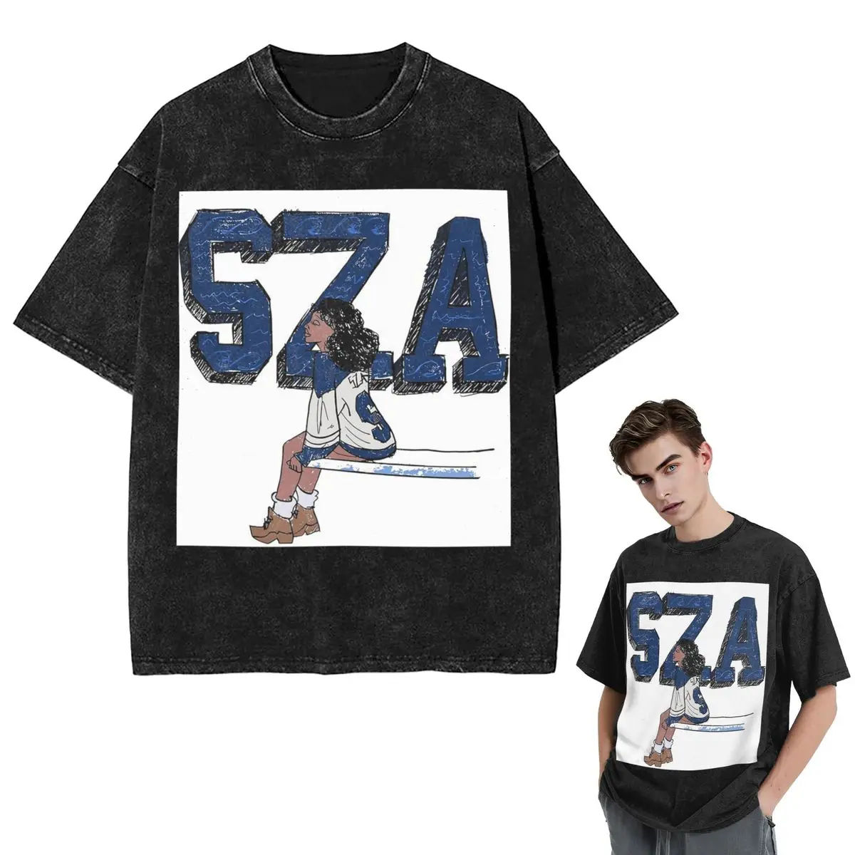 الشارع الشهير تي شيرت SZA أغنية المغني SOS ألبوم غسلها تي شيرت قصير الأكمام الهيب هوب قمم تي شيرت تيز للرجال والنساء