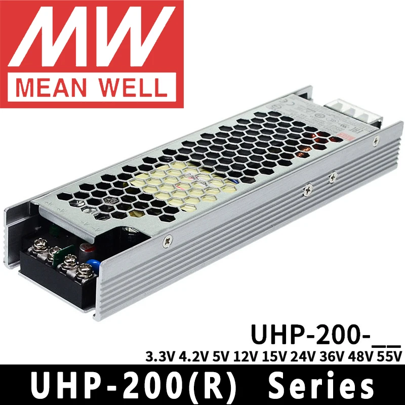 Mean Well UHP-200/200R-3.3/4.2/5/12/15/24/36/48/55 LED Power meanwell Fanless design 200W Slim Type PFC Switching Power Supply