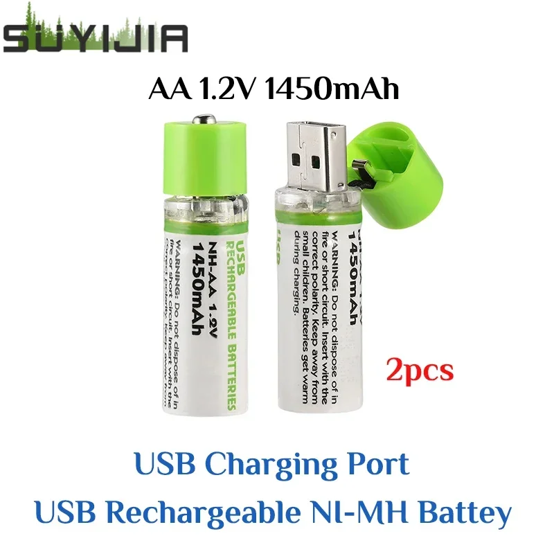 2024 New AA USB NI-MH Rechargeable Battery 1.2V 1450mAh USB Charging Port for Toy Mouse Remote Control Electric Toothbrush Radio