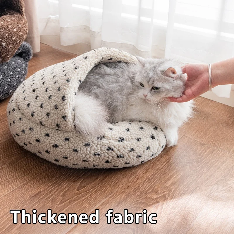 Breathable Warm Cat Bed Semi-Closed Shell Shape Thickened Fleece PP Cotton Filled Pet Sleeping Nest for Cats Dogs Luxury Pet Bed