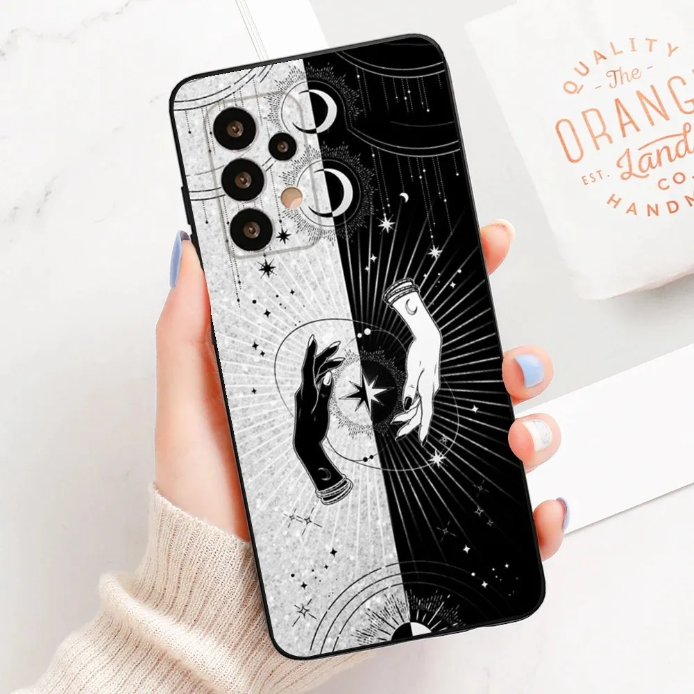 Suns Moons Astrological Phone Case For Samsung Galaxy A13,A21s,A22,A31,A32,A52,A53,A71,A80,A91 Soft Black Cover