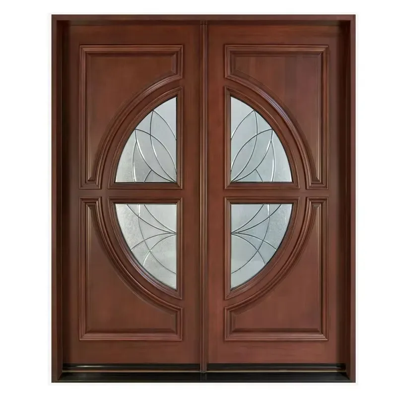 Luxury Modern Classic Design Solid Teak Interior Manual Double Open Prefabricated Villa Main Entrance Solid Wood Door