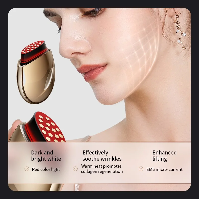 Red Light Collagen Regeneration Anti-Aging RF Anti-Wrinkle Beauty Device EMS Microcurrent Face Lifting Skin Tightening Massager