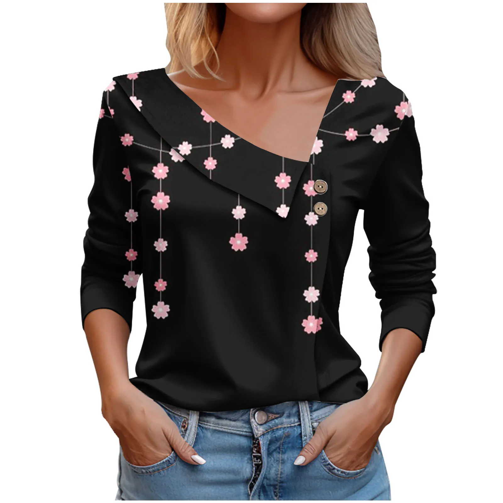 

2024 Autumn New Women's Long Sleeve T-shirt Plant Printed Top Tees Blouse Vetement Femme Tendance Рубашки И Блузки T Shirt Femme