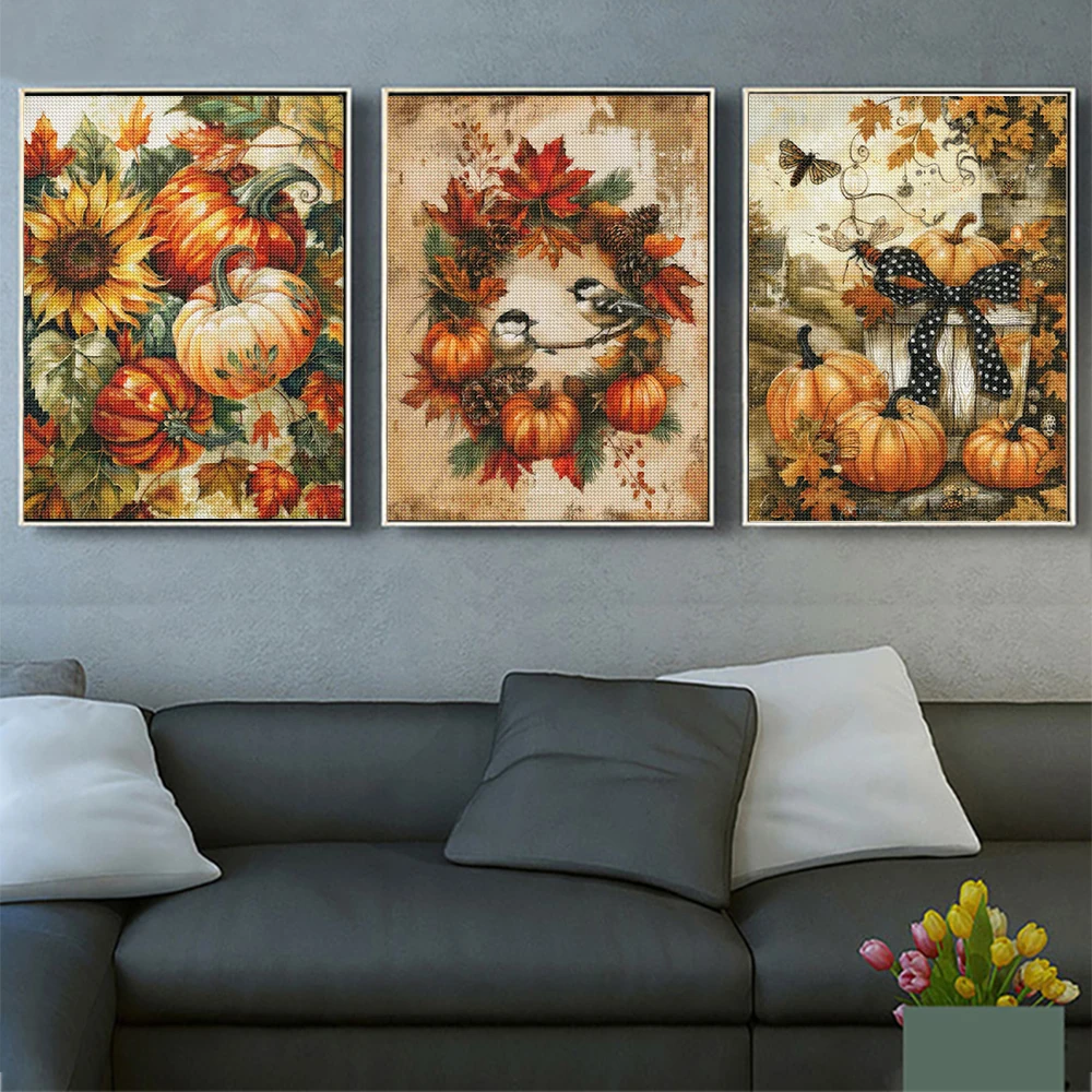 اليقطين 5D الماس اللوحة مجموعة الخريف مشهد الماس التطريز الكامل الماس الفسيفساء صورة فنية DIY بها بنفسك هدية تزيين الهالوين #2