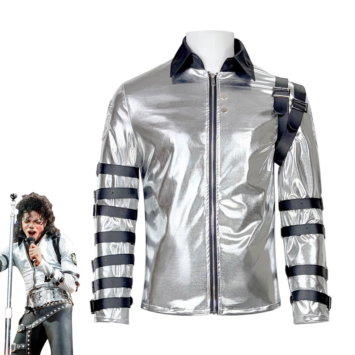 Michael Jackson Adult Cosplay Costume Silver Jacket Cyberpunk Retro Rock Star for Stage Performance Halloween Comic Con