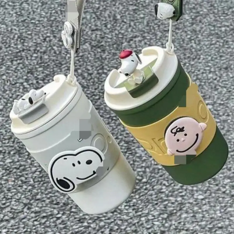 Kawaii Cute Snoopy Chibi Maruko Chan Water Cup Vacuum Cup Stainless Steel Portable Simplicity Straw Cup Birthday Gift For Kids