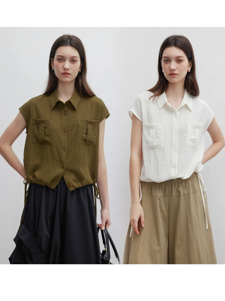 

DotDrobe Women's Linen Cotton Blend ort Sve Dstring irt Lightweight Breathable Summer Casual Loose Fit irt