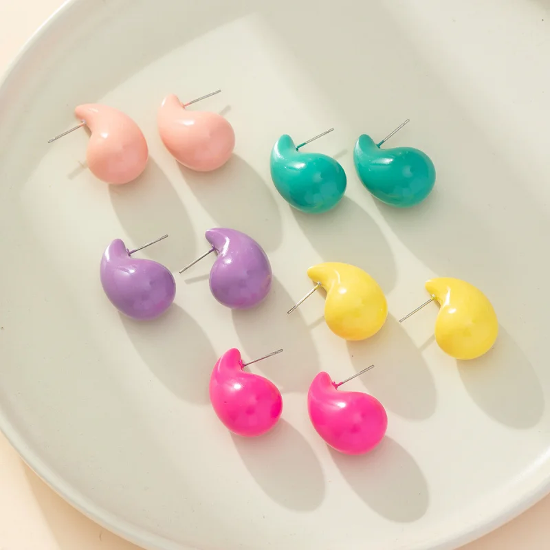 Chunky Dome Earrings Women Fantasy Metallic Color Hollow Thick Water Drop Earring Hoops Trendy Jewelry Lightweight QY032