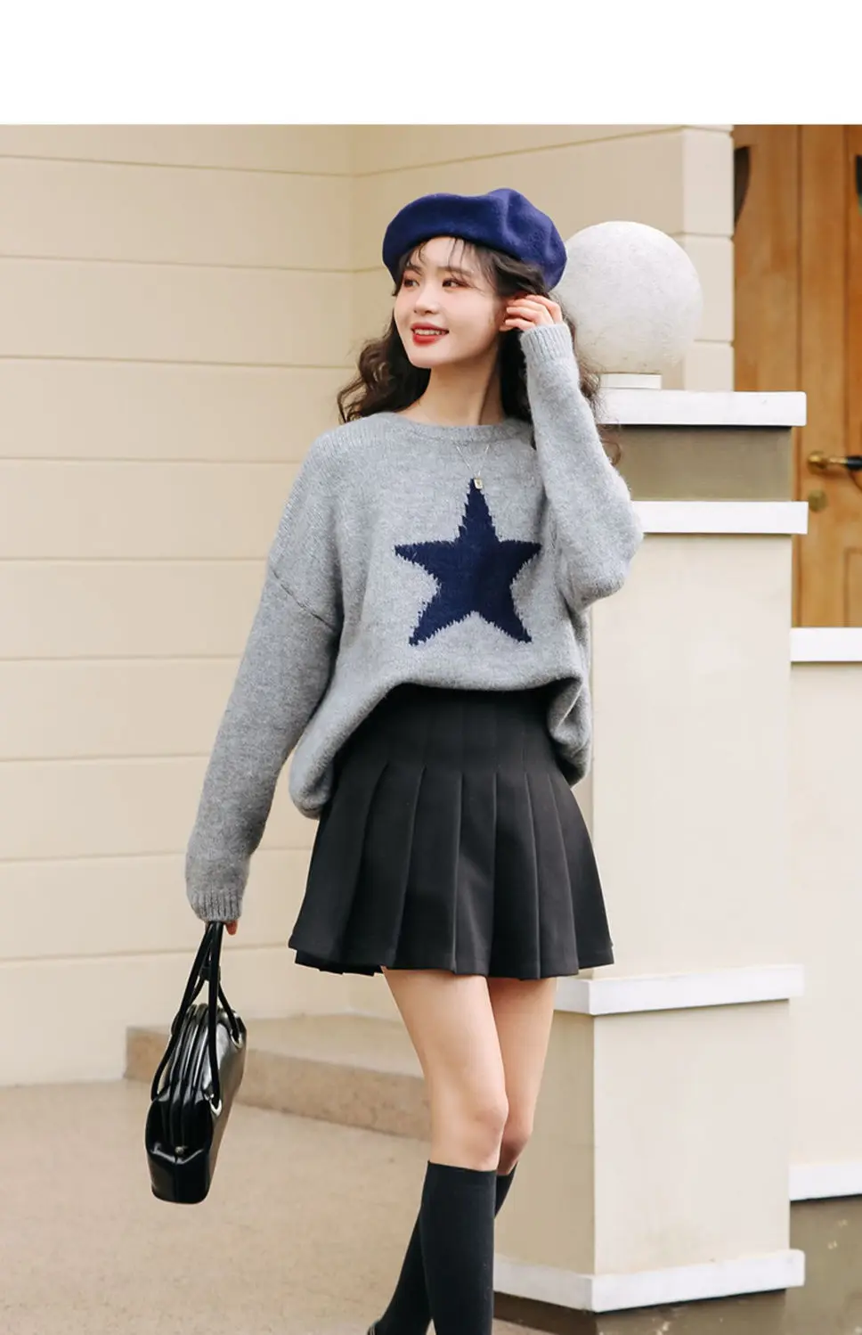 Oversized Sweater Womenstar Pattern Round Neck Pullover Sweater Women's Top Gray Graffiti Loose Harajuku Casual Jumper Sweaters