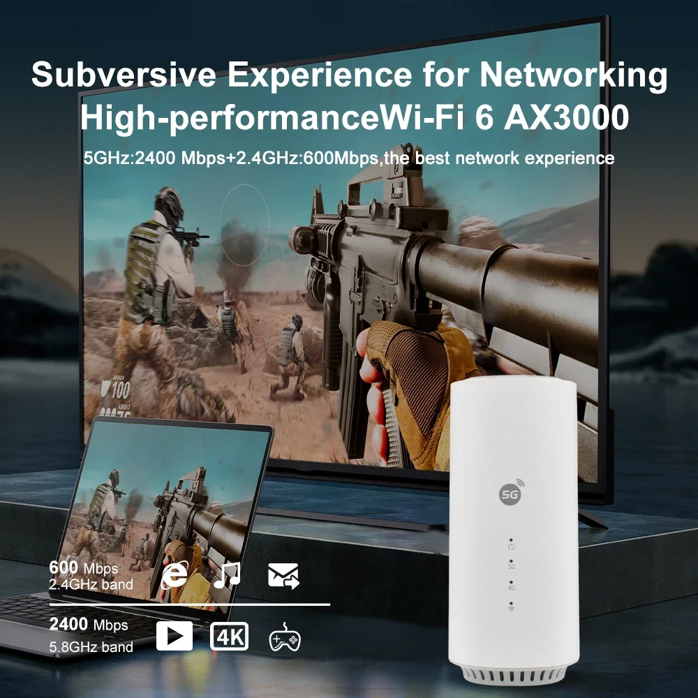 KuWFi 5G VPN Router 2.4g 5.8g 3000mbps 5g Router Wifi 6 Support SIM Lock, SNTP, DMZ, HTTP 5g Router with Sim Card Slot