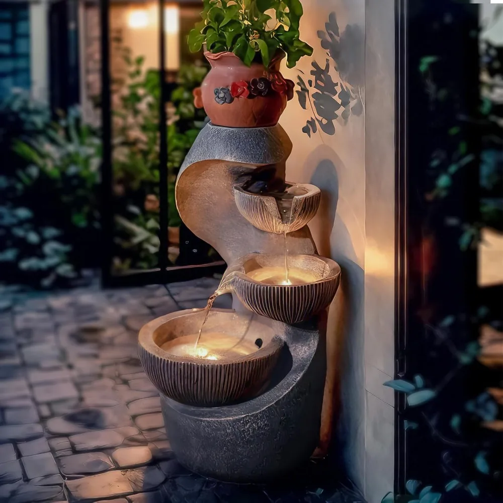 Fuente De agua exterior De 20 "H, fuentes De jardín modernas para exteriores con iluminación LED para jardín, Patio, terraza, patio trasero y arte para el hogar