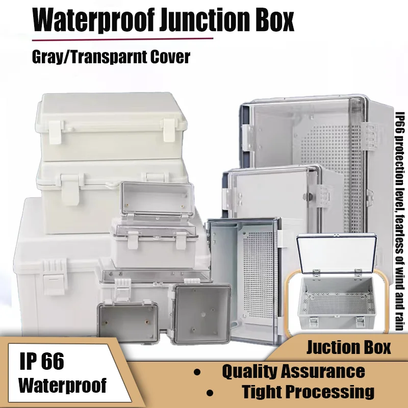 Outdoor Waterproof ABS Electronic Box IP66 Grey/Transparent Cover Distribution Case Plastic Junction Housing with Buckle