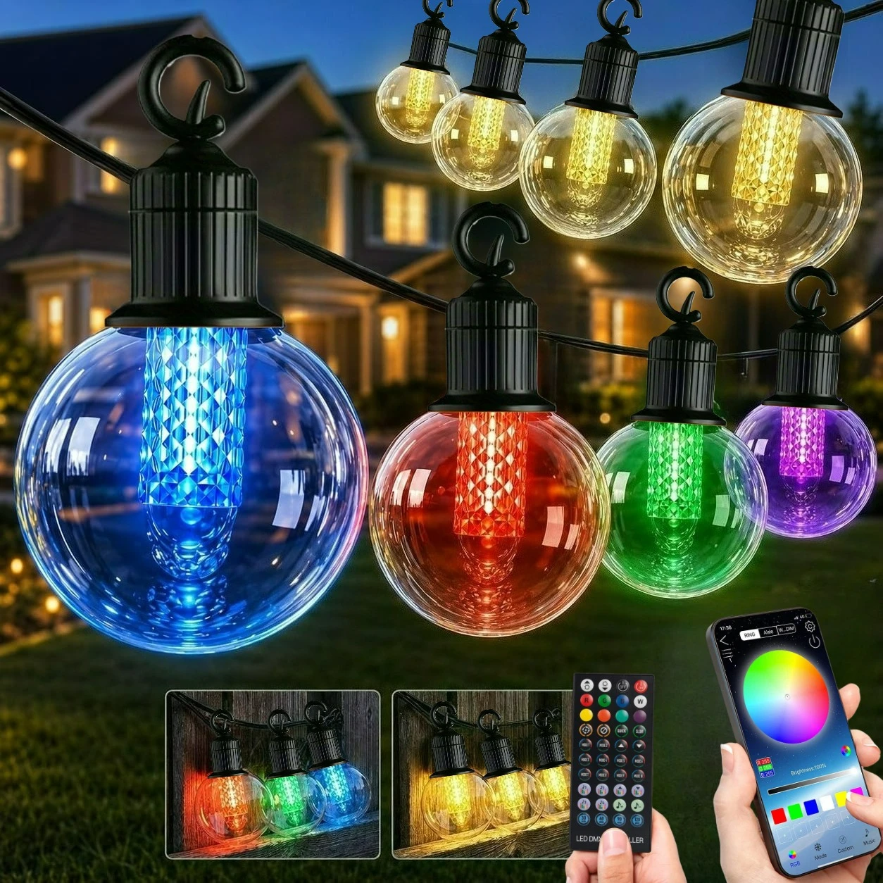 Christmas Lights Outdoor - APP屋外ストリングライト中庭天井照明ホリデーディスプレイ、APPストリングライト屋外G45グローブ耐衝撃電球