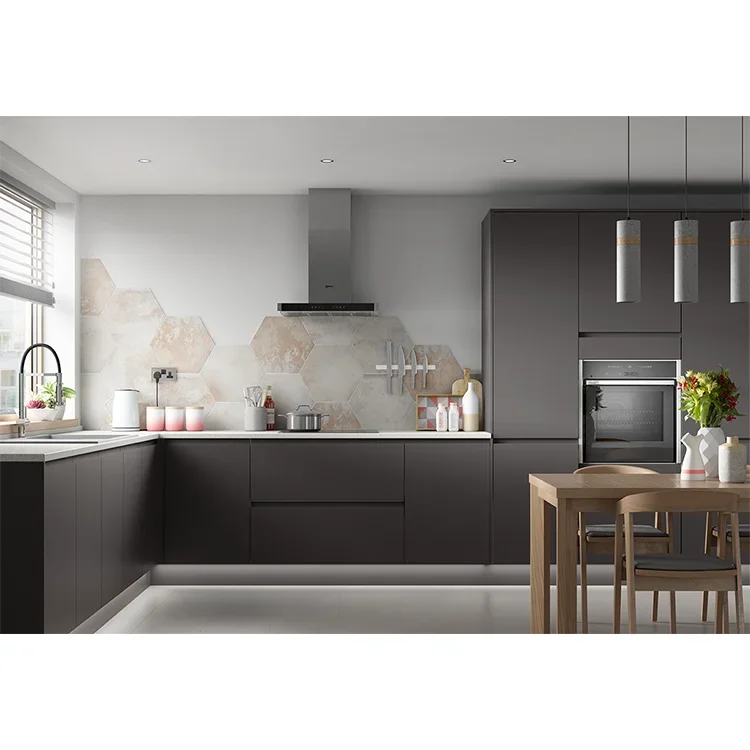 Modular RTA Kitchen Cabinets Standard Modern European Black Kitchens Cabinet With 2 Pac Painting